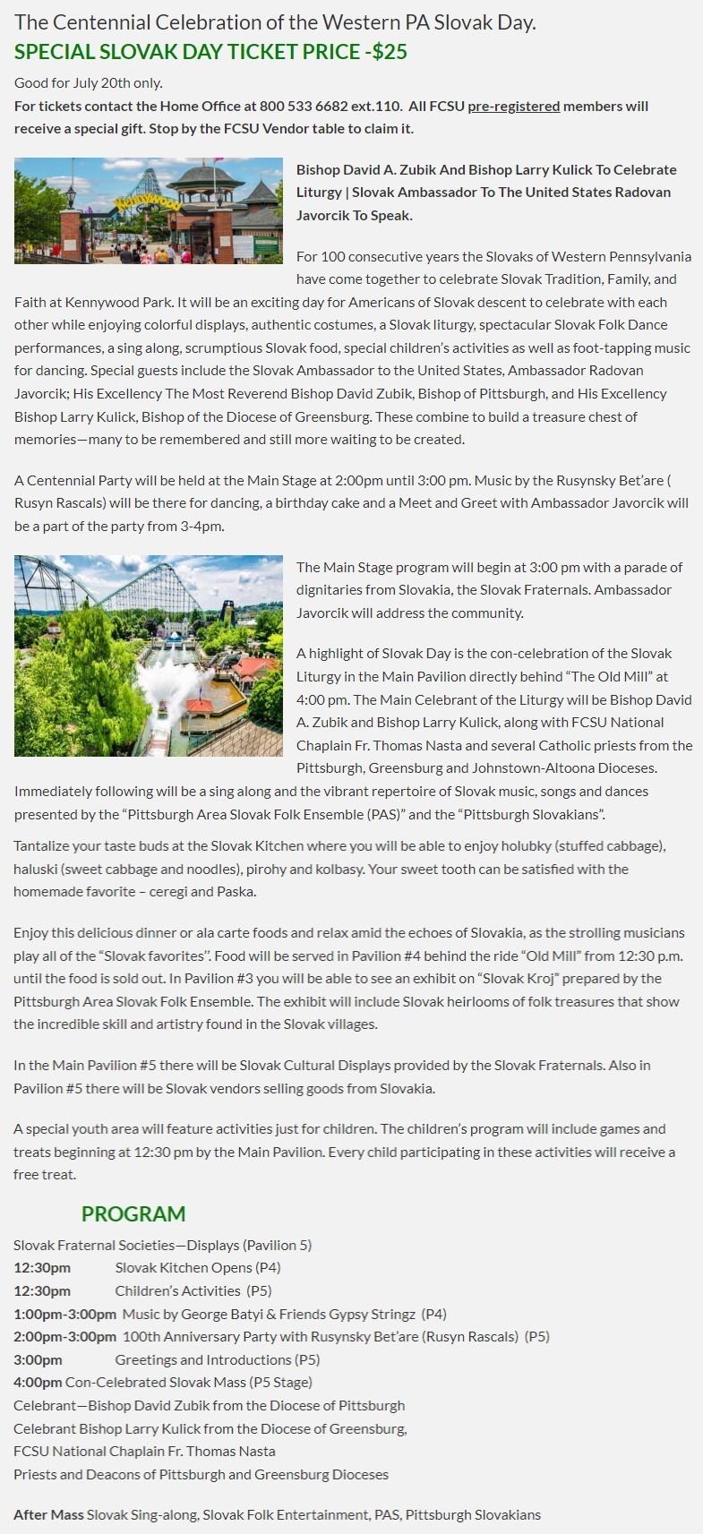 Resurrection Parish Slovak Day at Kennywood Park, Thursday, July 20